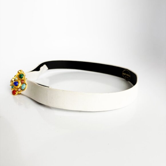 Vintage Paquette Belt Buckle with Cabochons + White Gay Boyer Belt Strap - Picture 9 of 12